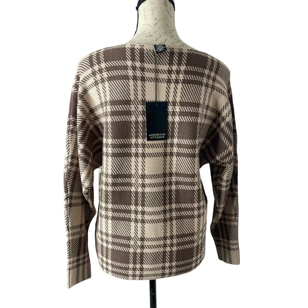 NEW! NWT ADRIENNE VITTADINI Check Print Sweater Brown/Beige Size‎ S - Picture 4 of 7